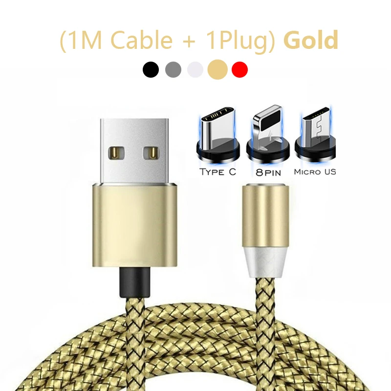 Светодиодный USB Магнитный кабель для iPhone XS samsung S8 S9 Xiaomi huawei P30 Быстрая зарядка Магнитный Кабель с разъемом Micro usb type-c кабель usbc - Цвет: Gold Cable Plug