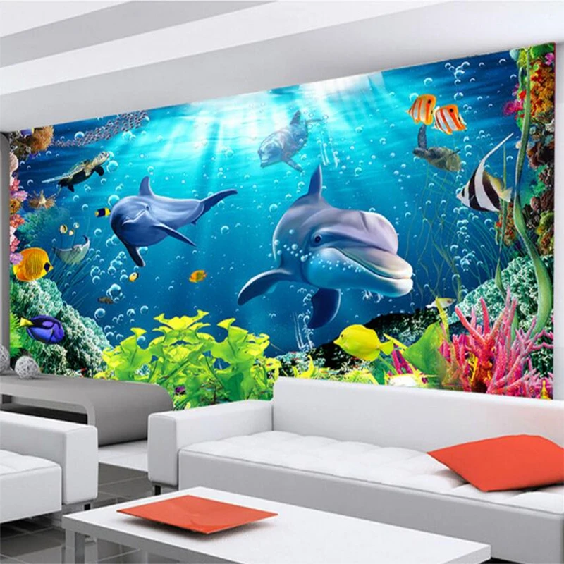 Обои Beibehang под водой мир Дельфины и морские черепахи Настенные обои фото 3 d TV для