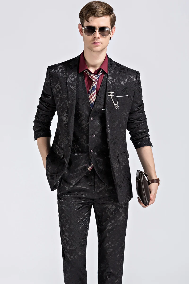

2piece Korean Print Suit Men Fashion Slim Fit Wedding Dress Suit Set Bridegroom Tuxedo Blazer Mens Suits (Jacket+Pant+Vest) Tide