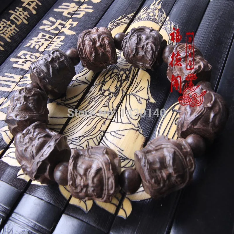 Vietnam Agarwood 20mm factory wholesale carved Guan Gong head men's prayer beads bracelets | Украшения и аксессуары