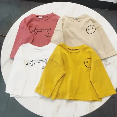 Модные осенне Весенние футболки для мальчиков свободные повседневные топы с