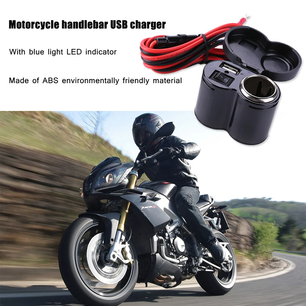 Новый 12V 24V мотоцикл Скутер Руль USB Зарядное устройство Водонепроницаемый синим