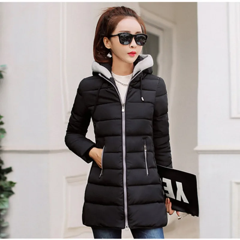 

UHYTGF Korean Winter Down Cotton Jacket Women 2018 Plus size park Slim Warm long Coat Female Hooded Tops Jacket High quality 424