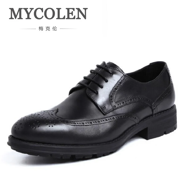 MYCOLEN Italian Lace Up Men Genuine Leather Wedding Brogue Formal Dress Business Party Office Black Oxford Shoes Scarpe | Обувь