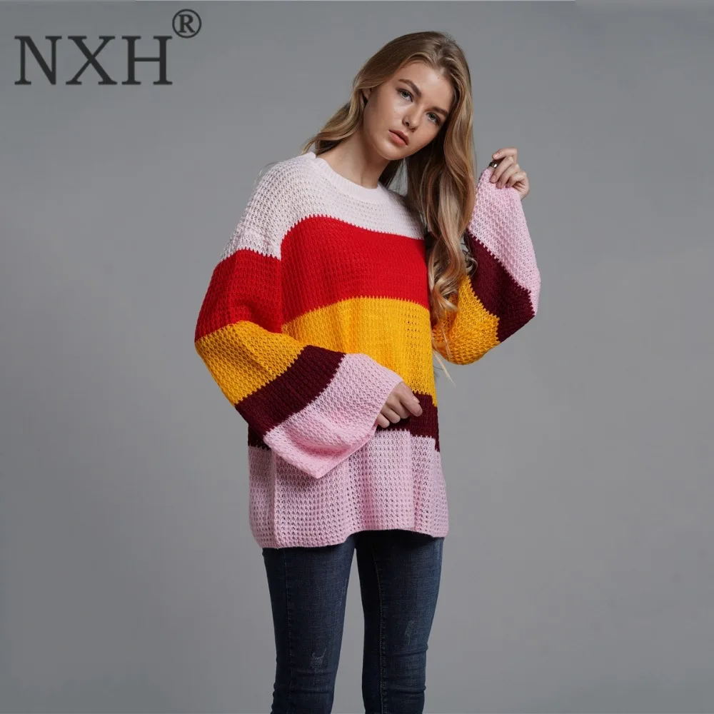 NXH 2018 осенне-зимний свитер женский пуловер с круглым вырезом богемный вязаный