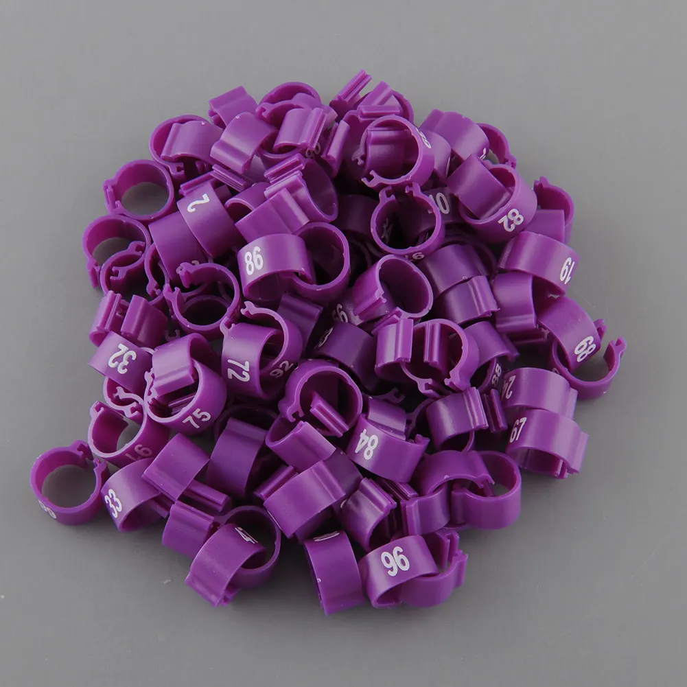 purple Один набор из 1-100 пронумерованных 10,5 мм птицы ножные кольца птица голубь попугай Утка Курица кольца клип птица ноги кольцо голубь продукт для домашних животных - Цвет: purple