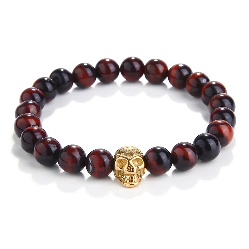 Браслет с черепом из нержавеющей стали каменные бусины мужские ювелирные