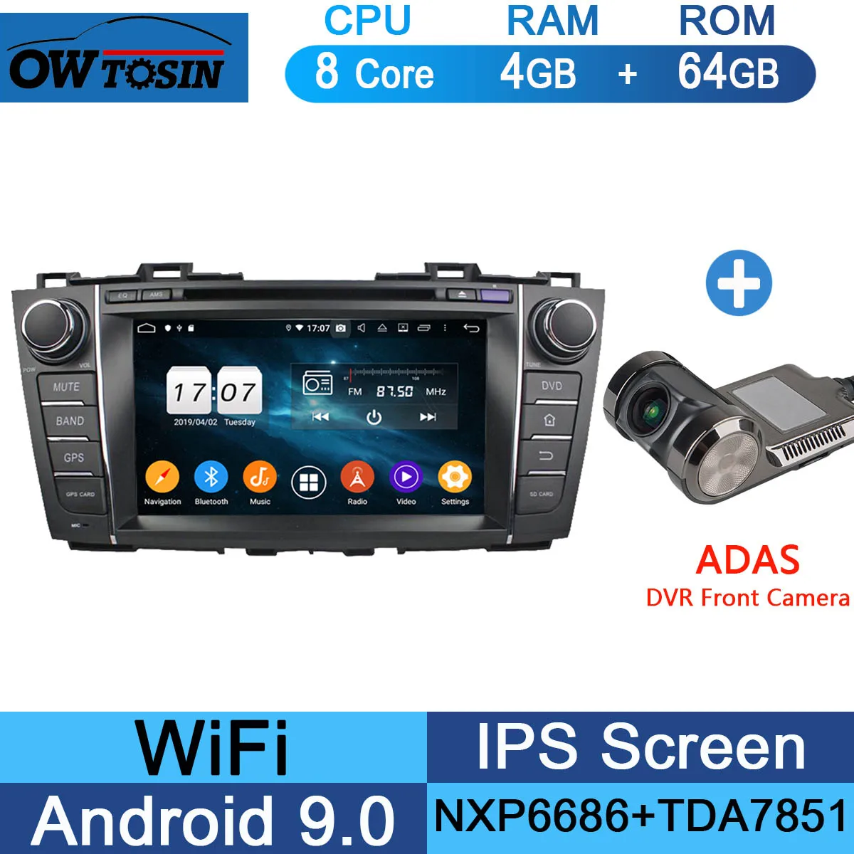 64G Adas Camera " ips 1920*1080 8 ядерный 4 Гб ОЗУ+ 64 Гб ПЗУ Android 9,0 автомобильный dvd-плеер для Mazda 5 Premacy 2009 2010 2011 2012 DSP радио gps Parrot BT - Color: 64G Adas Camera