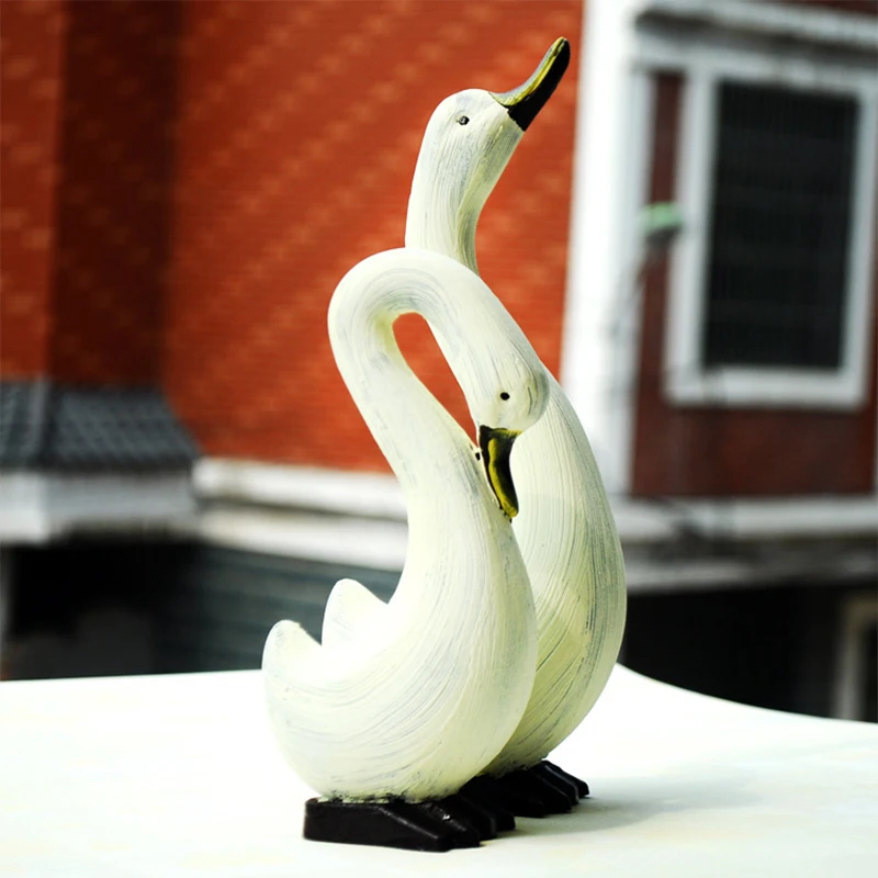 2PCS Painted Wooden Duck Model Hand-Carved Animal Figurines &amp Miniatures Ornaments Home Desktop Decor Miniature Garden Toy | Дом и сад