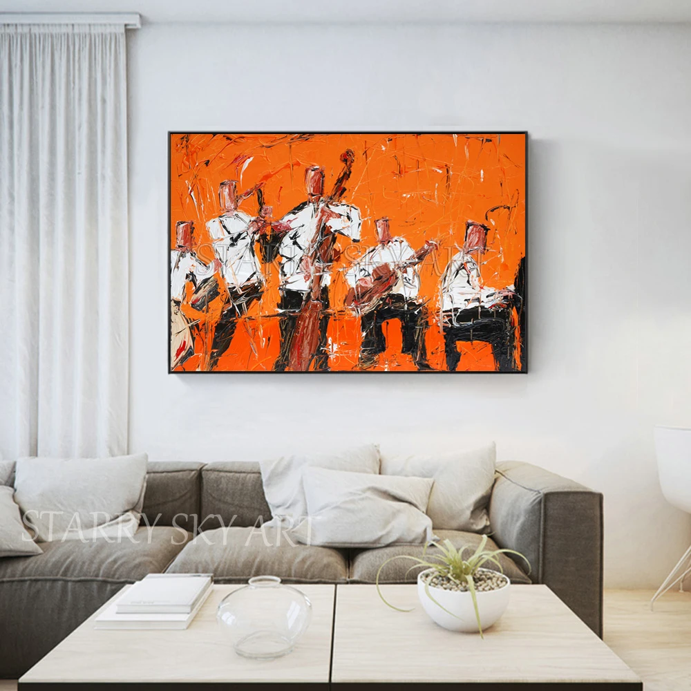 New Painting Abstract Wall Art Orchestra Figures Oil on Canvas and Musical Instrument | Дом и сад
