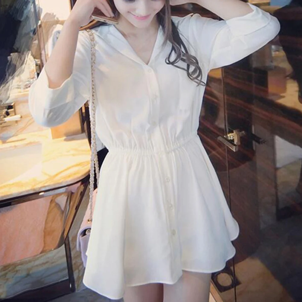Long Arm Fashion Women T-Shirt Dress Sleeve Casual Loose Shirt Sexy V-neck | Женская одежда