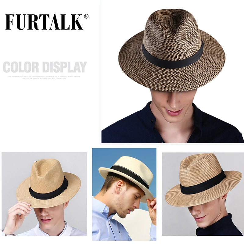 Шляпа FURTALK Соломенная женская/Мужская Панама для пляжа солнцезащитная Кепка