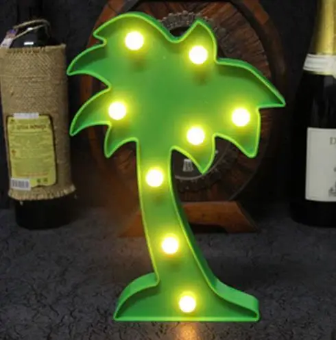 coconut tree Светодиодный светильник в тропическом стиле на свадьбу, день рождения, светящийся декор, фламинго, ананас, единорог, Кокосовая пальма, Ночной светильник, настольная лампа, домашние, вечерние, Декор - Цвет: coconut tree