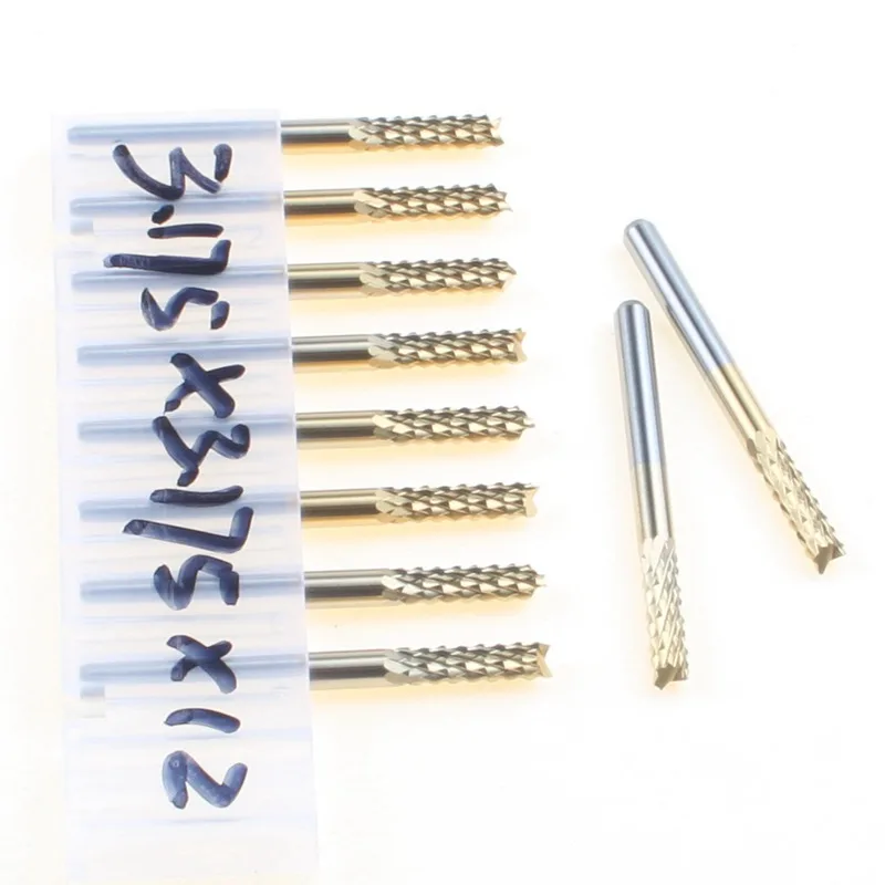 

10pc 3.175*3.175*12MM Titanium Coated Carbide PCB Cutter, End Mill for PCB Circuit Board Milling Drilling Cutting, Carbide Tools