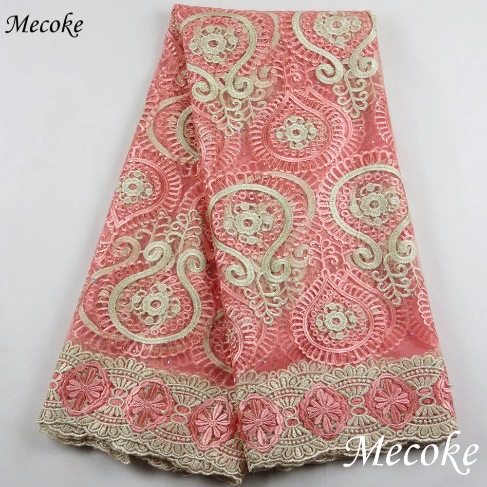 2017 новое поступление красный цвет вышивка чистая африканская кружевная ткань