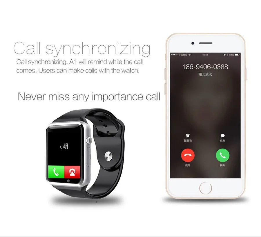 Bluetooth A1 Смарт часы спортивные наручные Поддержка 2G SIM TF камера Smartwatch для Android