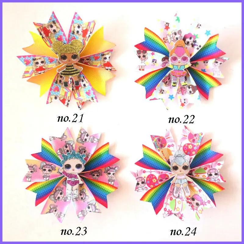 

100 BLESSING Girl Popular 3.5" Fairy Hair Bow Clip B- Joyful Doll Rainbow Baby
