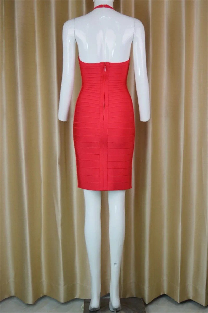 2019 Summer New Red Sexy Halter Women Bodycon Bandage Dress Mesh Patchwork Cocktail Party Dresses Vestidos Leger Babe Wholesale | Женская