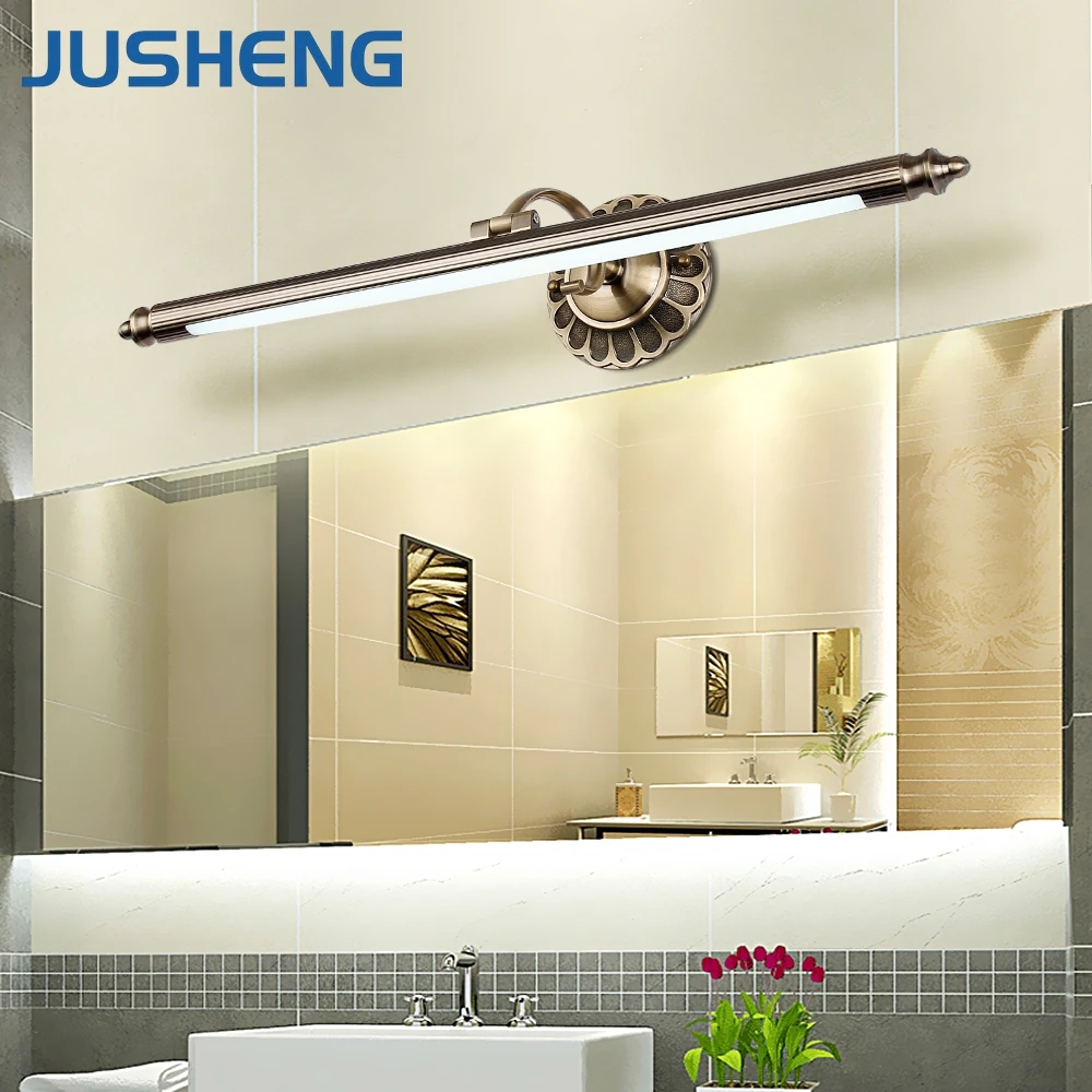 JUSHENG античная бронза светодиодный настенные светильники в Ванная комната с