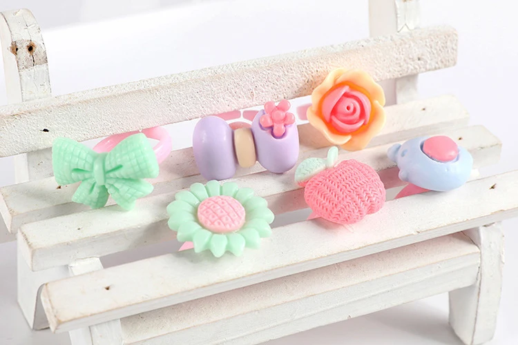 10 шт./пакет Kawaii Детские Мультяшные кольца комплект Детские игрушки для девочек, детские аксессуары, Красота модные игрушки макияж смолы подарки
