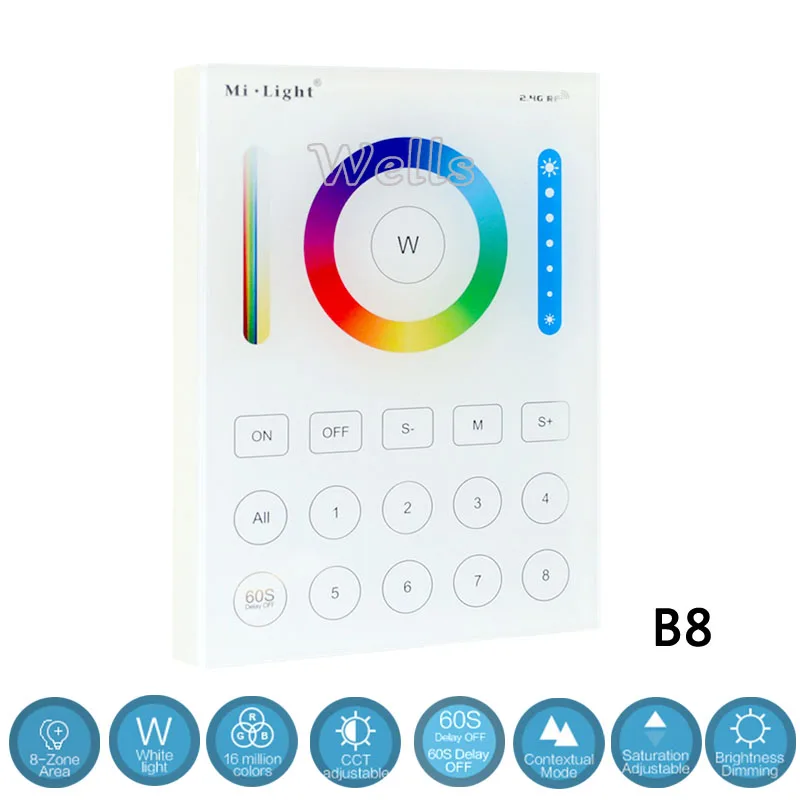 Фото B8 Wall-mounted Touch PanelFUT089 8 Zone remote RF dimmerLS2 5IN 1smart led controller for RGB+CCT strip MiLight Лампы и освещение B8 Wall-mounted Touch PanelFUT089 8 Zone remote RF dimmerLS2 5IN 1smart led controller for RGB+CCT strip MiLight Лампы и освещение