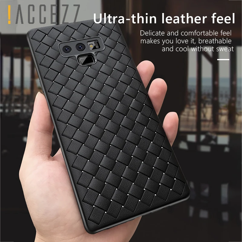 !ACCEZZ Luxury Business Phone Case Shell For Samsung Galaxy Note 9 Soft Grid Weaving Full Protection Back Cover Funda Capa Coque |