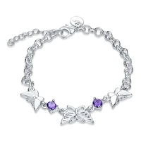 garilina charms silver color original butterfly inlaid purple cubic zirconia womens bracelet jewelry wholesaler b2044