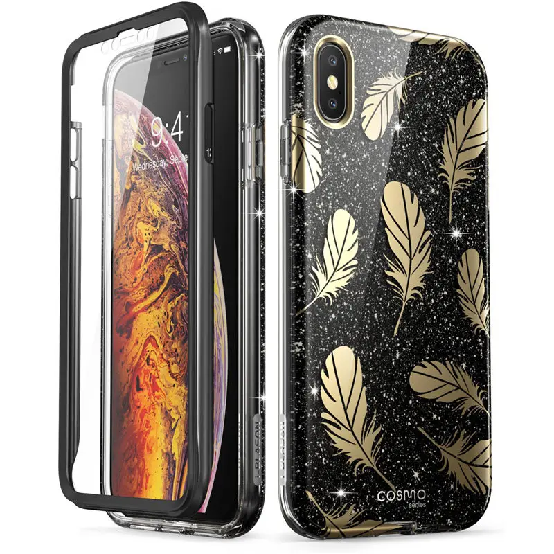 I-Blason для iPhone X Xs чехол Cosmo серия полный корпус сверкающий блеск перо бампер со