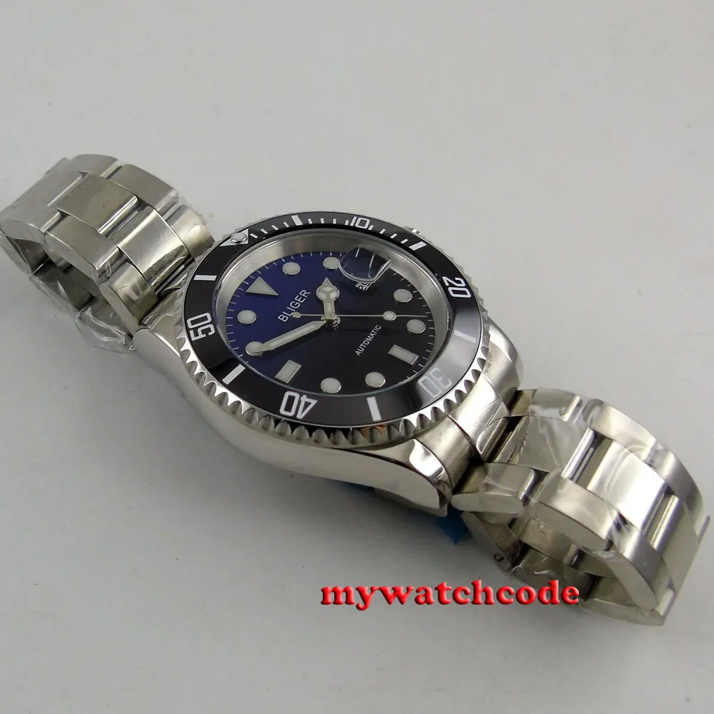 40mm Bliger Blue Black Dial Sapphire Crystal NH35A MIYOTA 8215 Automatic Movement Mens Watch Oyster Strap With Polished Center | Наручные