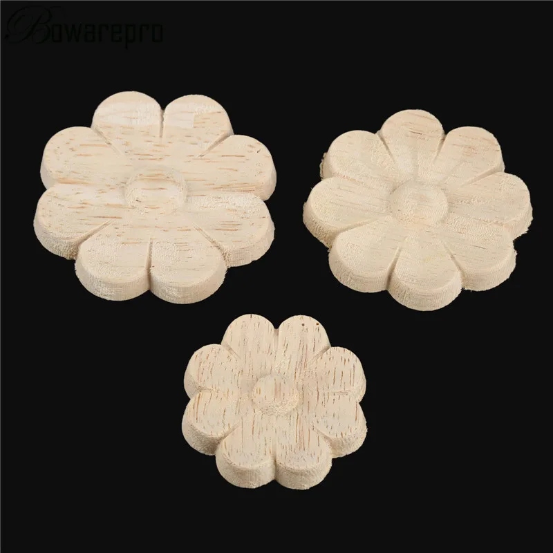 

bowarepro Applique Frame Flower Carving Natural Wood Applique For Furniture Cabinet Unpainted Mouldings Decal Decorative 4/5/6CM