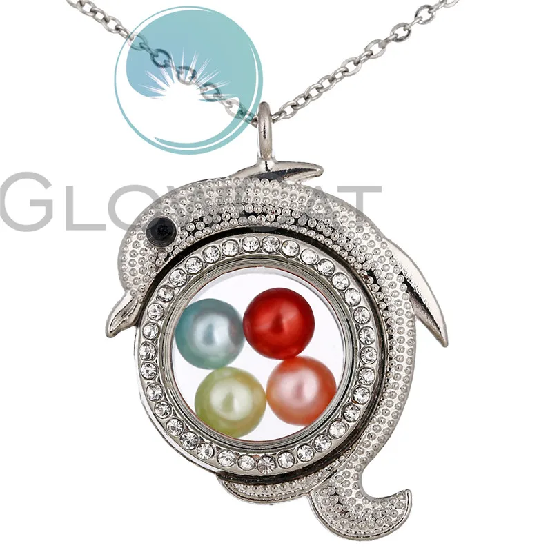 Dolphin Rhinestone Еще стиль диаметр 8 мм бусины медальон геометрический жемчуг клетка подвижный кулон горный хрусталь живое ожерелье из стекла - Окраска металла: Dolphin Rhinestone