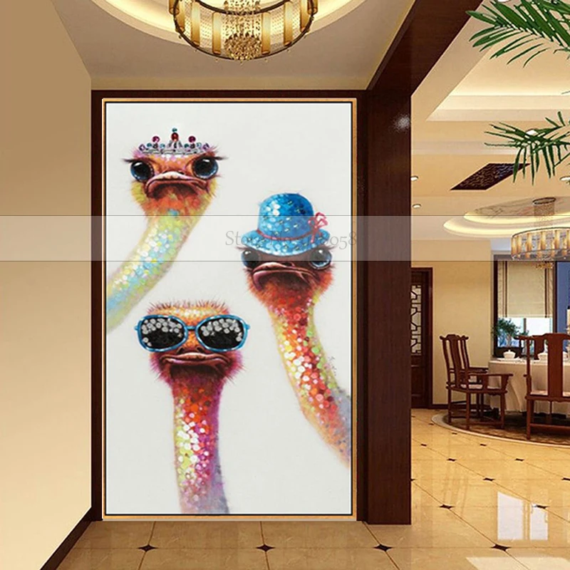 New Handmade modern pop art animal Oil Painting cool Funny bird Ostrich wall picture for Kid's Room Decorative | Дом и сад