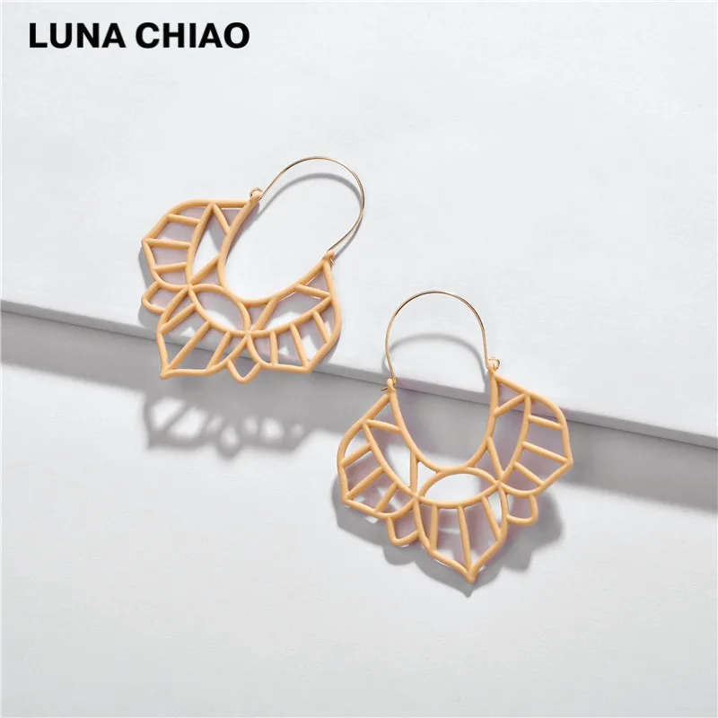 Yellow LUNA CHIAO модные ювелирные изделия матированные цветные большие Лотос большие сережки серьги-висюльки для женщин - Окраска металла: Yellow