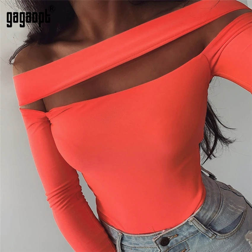 Gagaopt 2019 боди с длинным рукавом для женщин открытыми плечами сексуальные бодикон