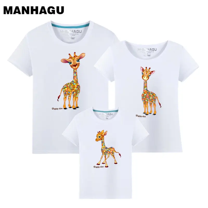 MANHAGU/фирменные Семейные футболки 1 шт. с животными и жирафом одинаковые наряды для