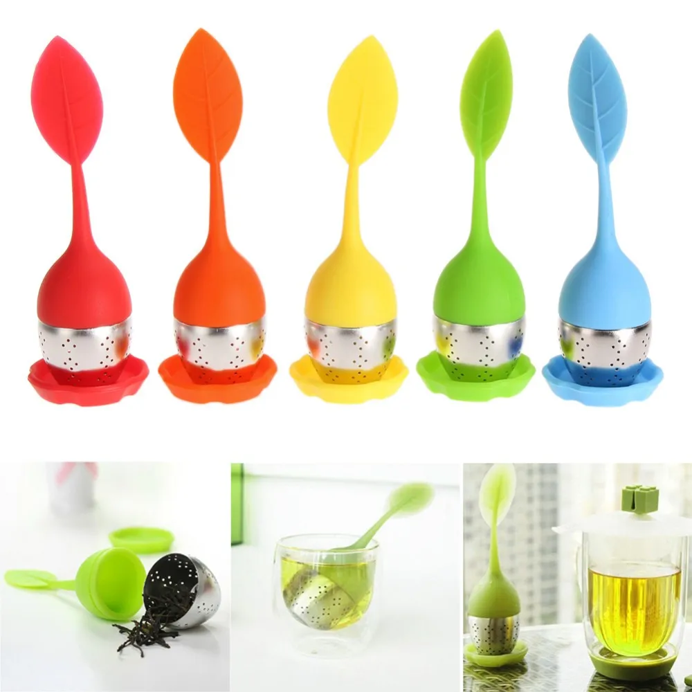 Multi Color Tea Infuser Sweet Leaf Silicone Filter Cute Reusable Strainer With Drop Tray Herbal Spice &amp Coffee |