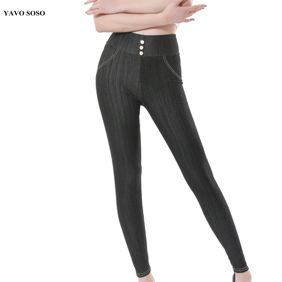 

New Arrival High Quality Super elastic Denim soft Button cotton 5XL Plus size leggings women pants