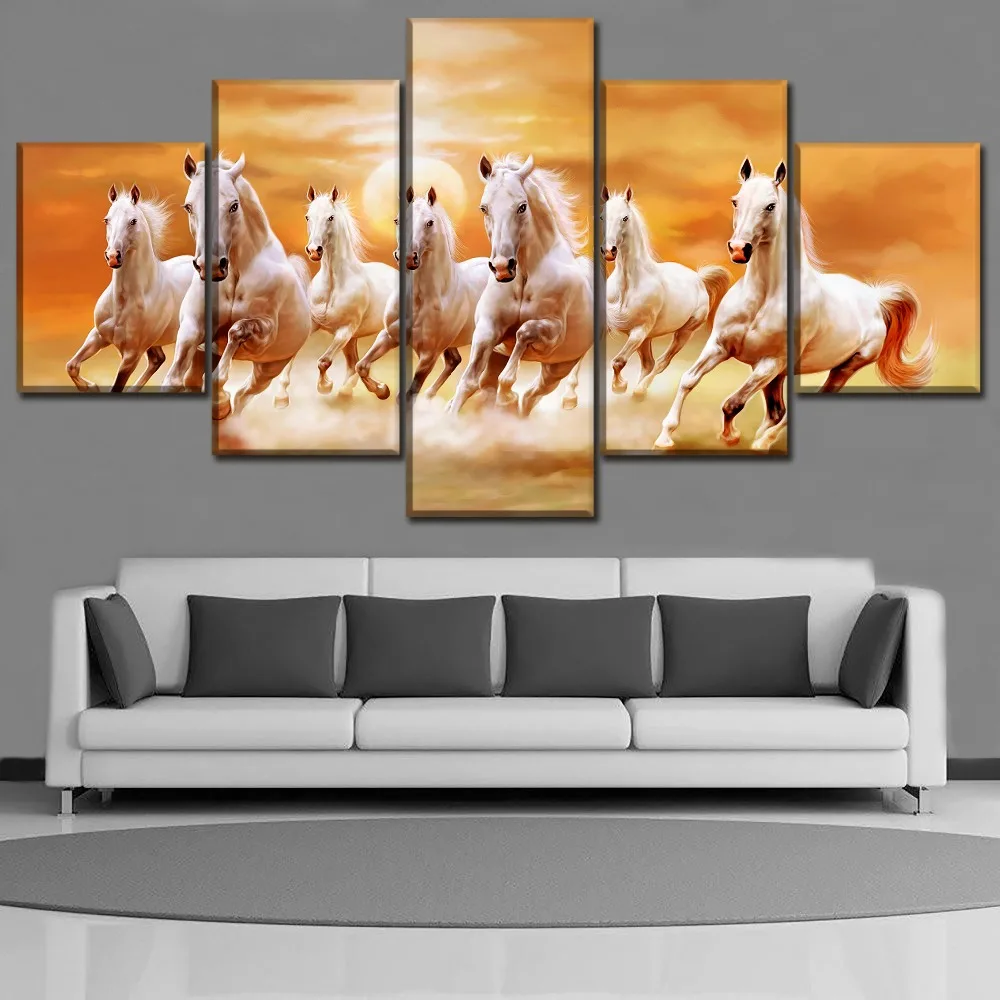 Холст HD печать плакат настенная живопись рамка 5 шт. художественная лошадь закат