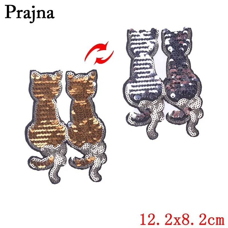 Prajna, радужные нашивки с единорогом с блестками, Двусторонняя наклейка с изменением цвета, нашивка в полоску на ткани, нашивка с изображением кота поросенка для одежды DIY
