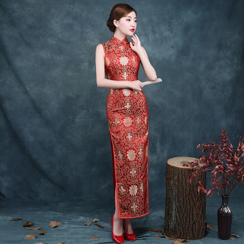 Улучшение Cheongsam юбка Новинка 2017 года узор Xia длинная темперамент рукавов
