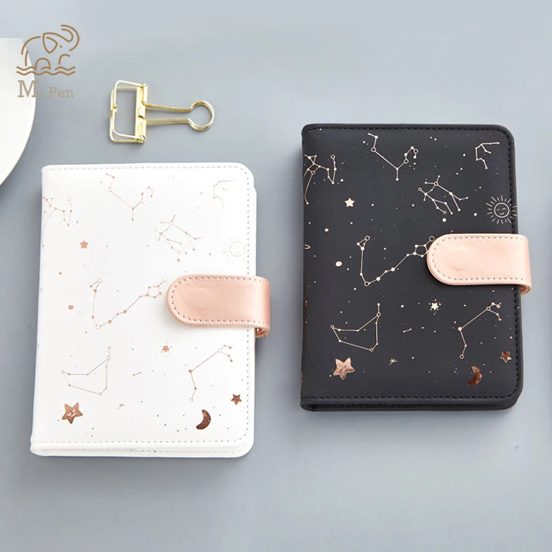 

White Black Starry Star Moon PU Leather Notebook Hardcover Paper Journal Traveler Diary Planner Notepad Stationary Kids Gifts