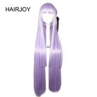 hairjoy synthetic dangan ronpa kyouko kirigiri purple cosplay wig with kniting braid ponytail 100cm long straight hair