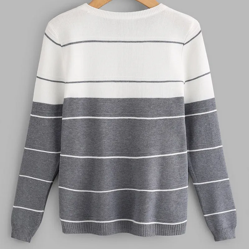 PLAMTEE Fashion Autumn Winter Striped Knitted Sweater 2017 New Holes O-Neck Long Sleeves Sweaters For Women Cotton Pullovers | Женская