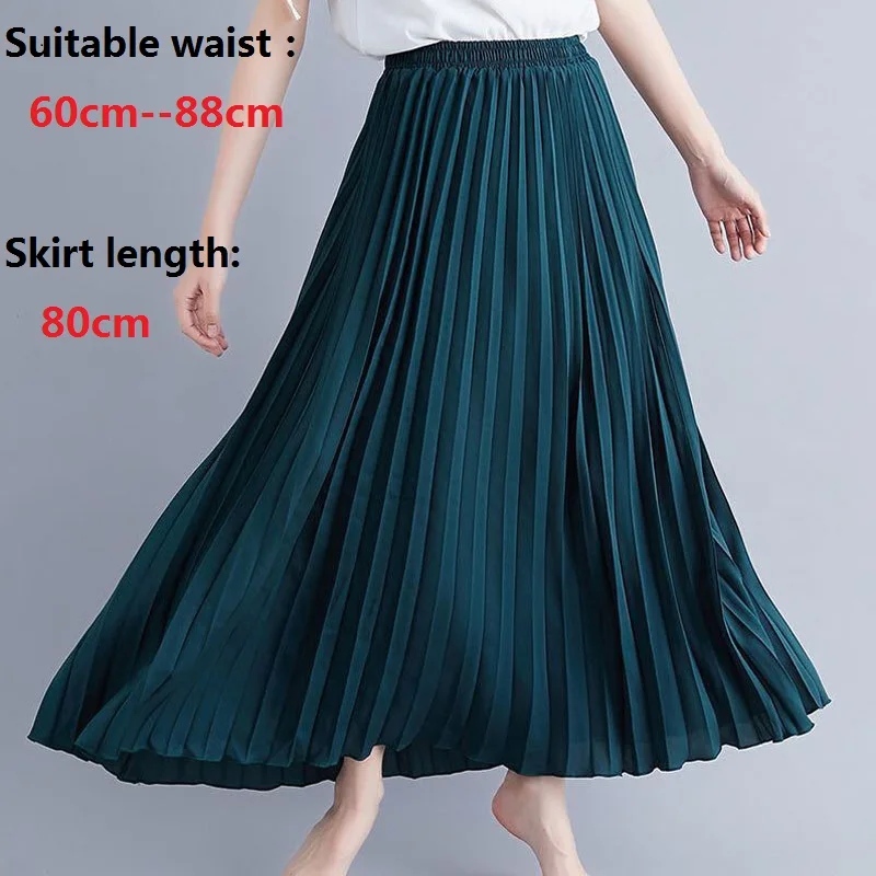 Dark Green-80cm Aonibeier, женские узкие юбки с эластичной резинкой на талии, плиссированные юбки с высокой талией, большие качели, Женская Повседневная черно-белая юбка миди, длина 65 см - Цвет: Dark Green-80cm