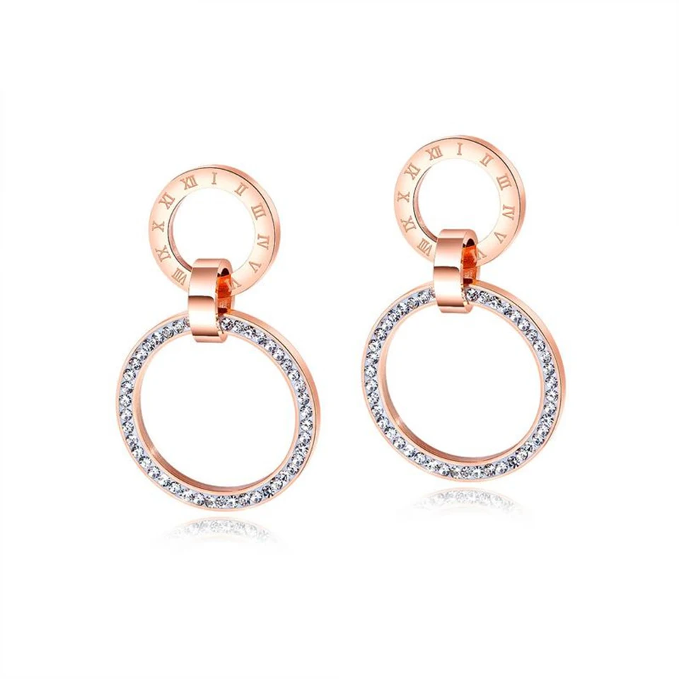 Круглый Циркон серьги-гвоздики Титан инкрустация из нержавеющей стали циркон золотые, розовые серьги Цвет модные Мода Для женщин, ювелирное изделие, подарок