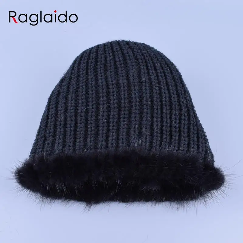 Raglaido шапки для женщин меховые Mink Fur Hat pompom caps Помпон Настоящее Норки Меховые Шапки