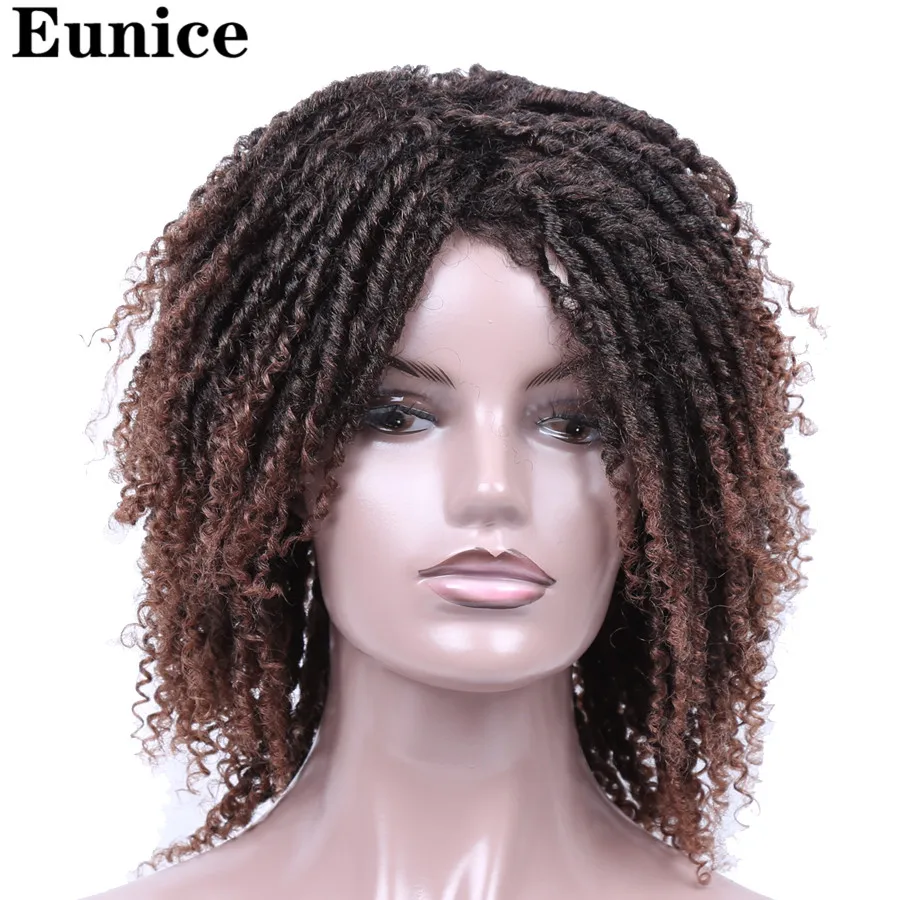 Короткие синтетические парики для женщин Eunice волосы 14 ''мягкие дреды волосы парик Омбре черный жук крючком косы парики термостойкие парики