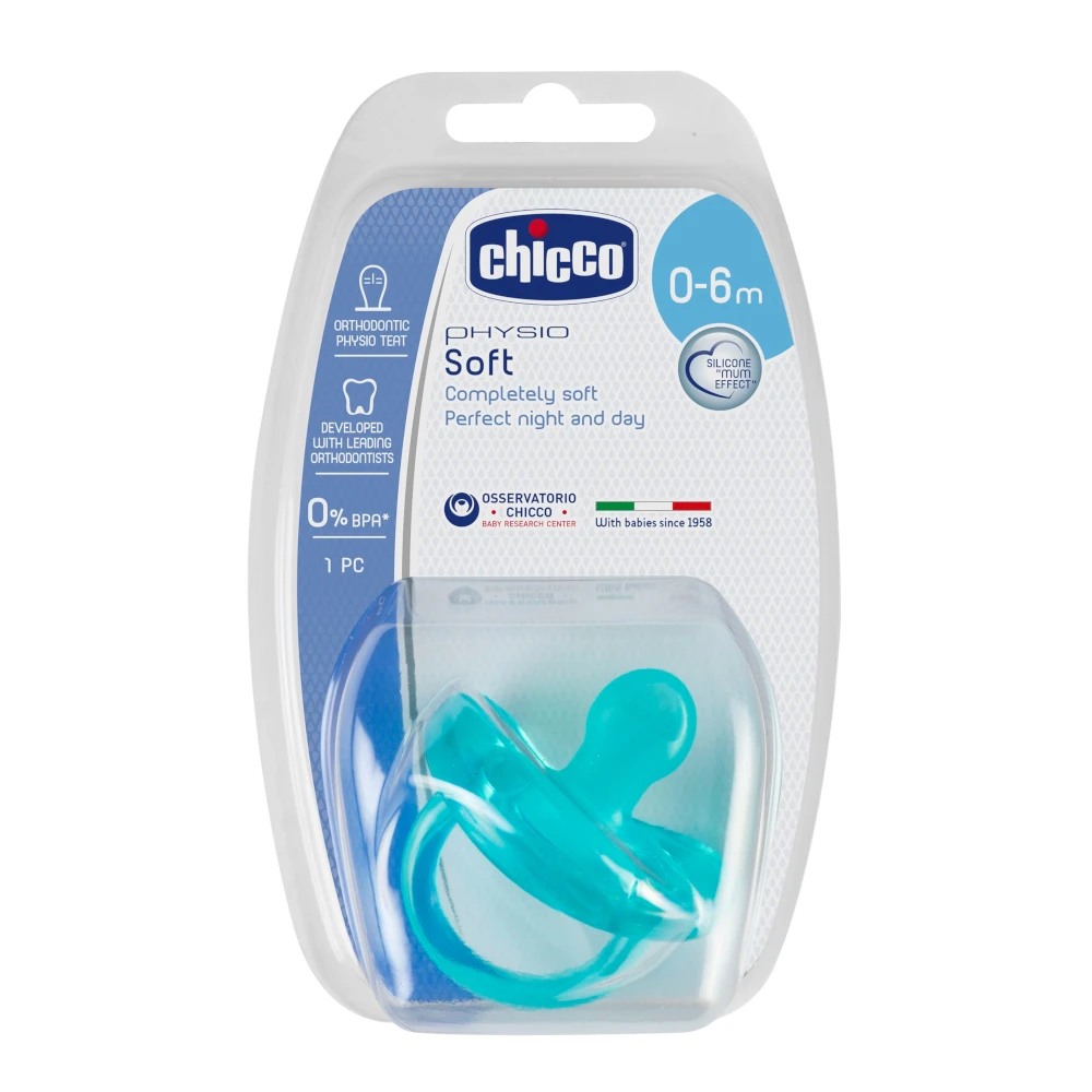 Пустышка Chicco Physio Soft 1 шт. 0 6 мес. силикон голубая|Соска| |
