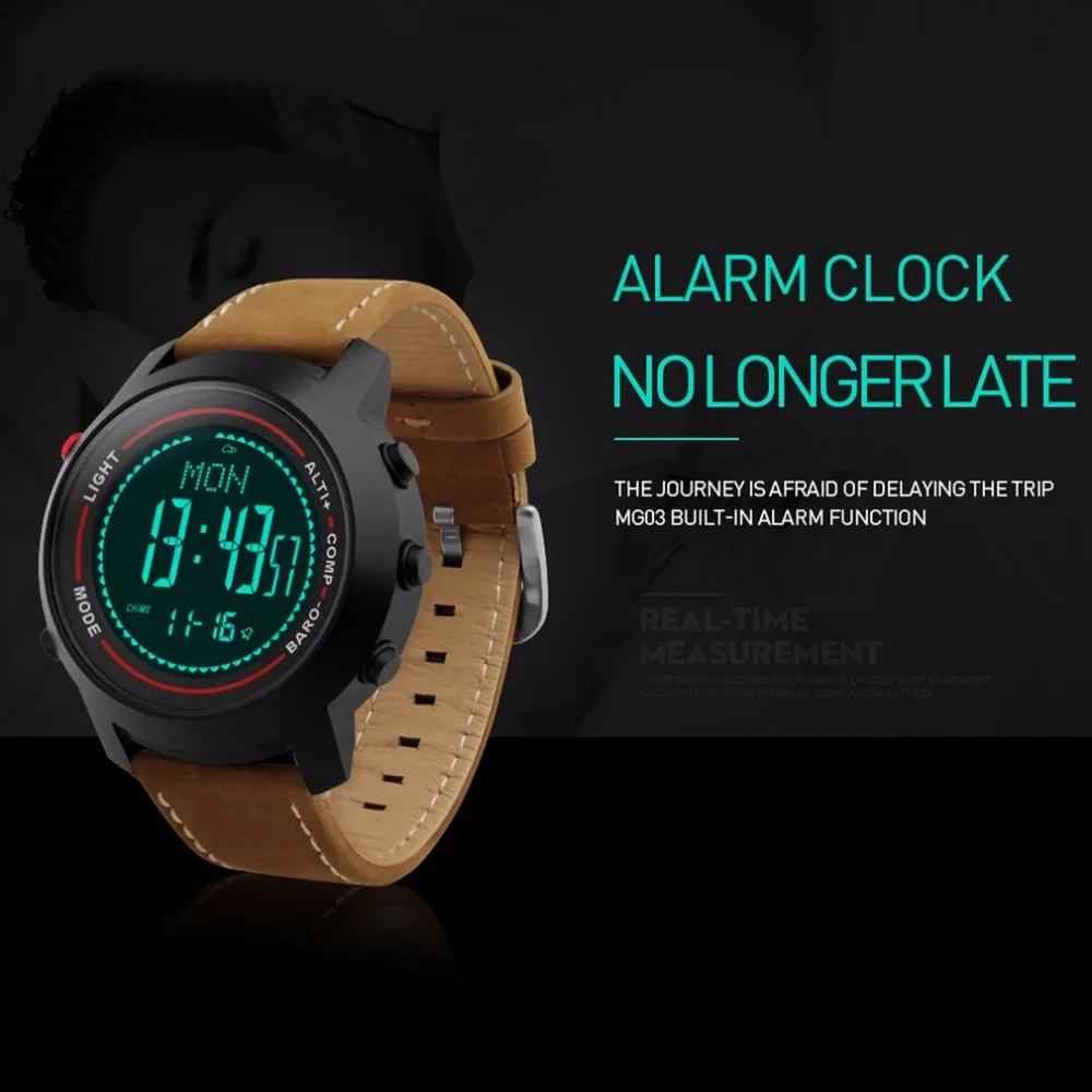 MG03 модный кожаный ремешок Многофункциональный 5ATM нержавеющая сталь циферблат