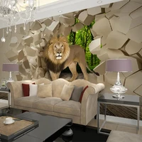 3d stereo lion broken wall mural photo wallpaper for wall living room tv background room decor custom size non woven wall papers